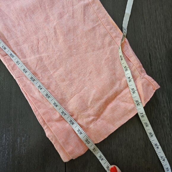 Athleta Linen Wide Leg Pants Sz 8 Split Bottom Hem Elastic Waistband Peachy Pink - Picture 5 of 10